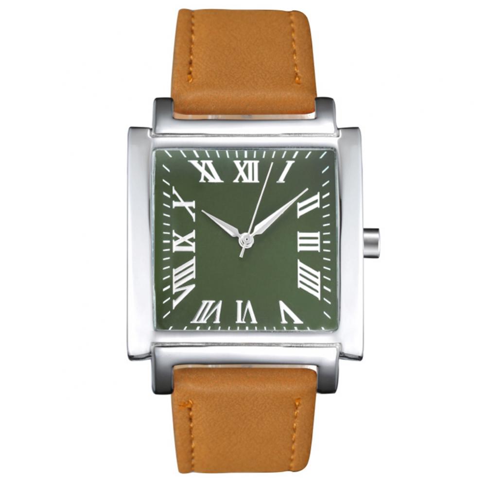 Square Dial Roman Numeral Faux Leather Strap Analog Quartz Watch