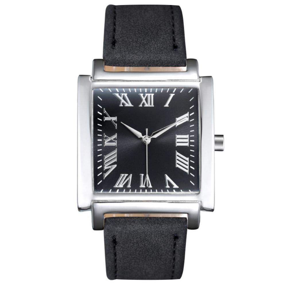 Square Dial Roman Numeral Faux Leather Strap Analog Quartz Watch