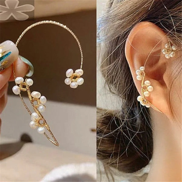 Pañuelo para las orejas con perlas sintéticas y flores estilo bohemio hippie
