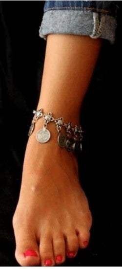 anklets with metal butterfly and rhinestone design