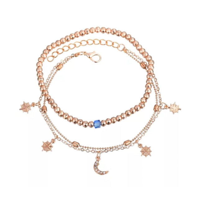 anklets with metal butterfly and rhinestone design