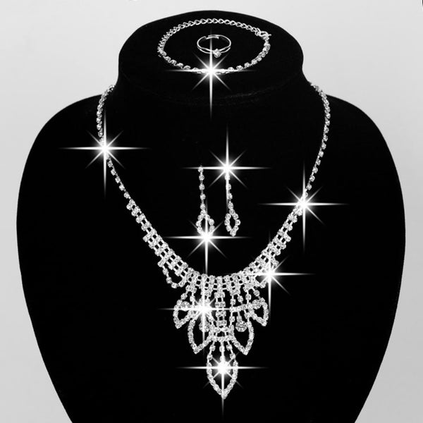 Conjunto de regalo de boda con collar, pendientes y pulsera de diamantes de imitación clásicos