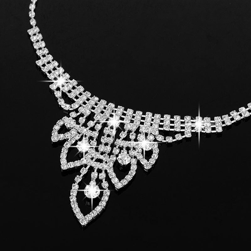 Classic Rhinestone Necklace Earring Bracelet  Wedding Gift Set
