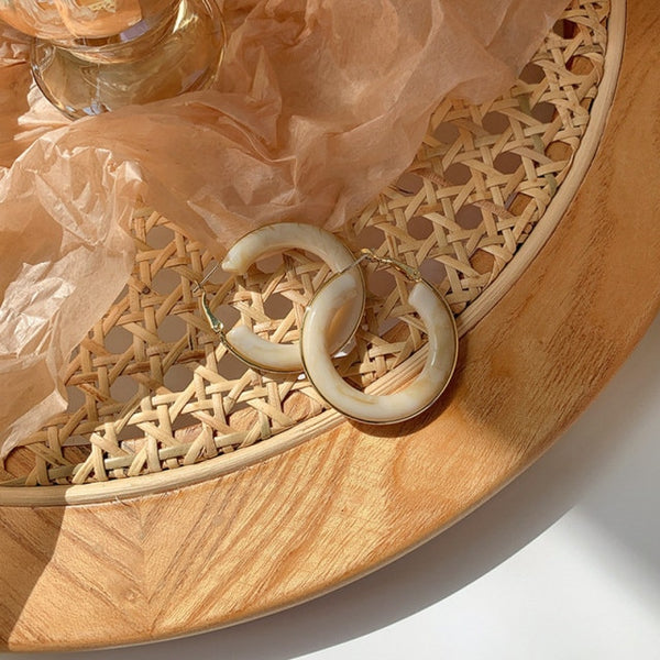 Pendientes vintage geométricos redondos ovalados con forma de corazón color café
