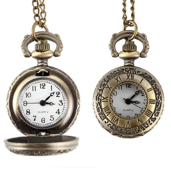 Reloj de bolsillo vintage de aleación con números romanos y doble pantalla horaria.