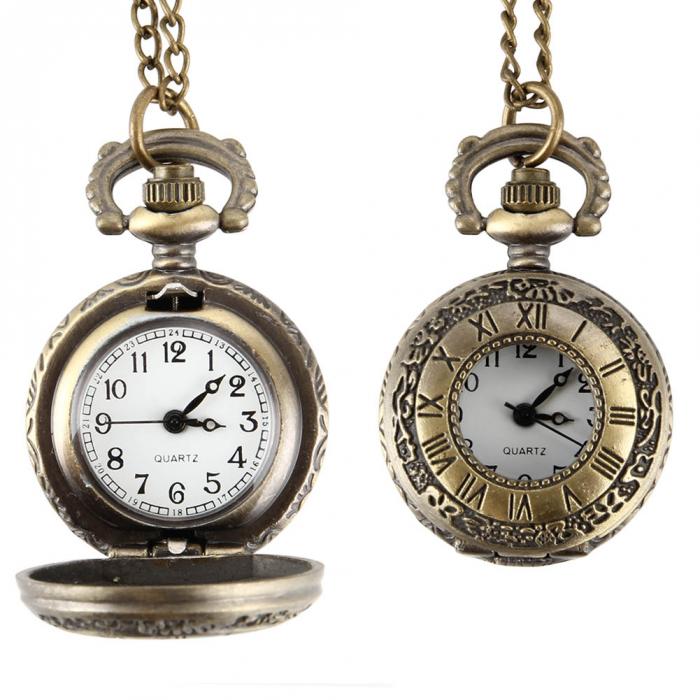 Vintage Pocket Watch Alloy Roman Number Dual Time Display Clock