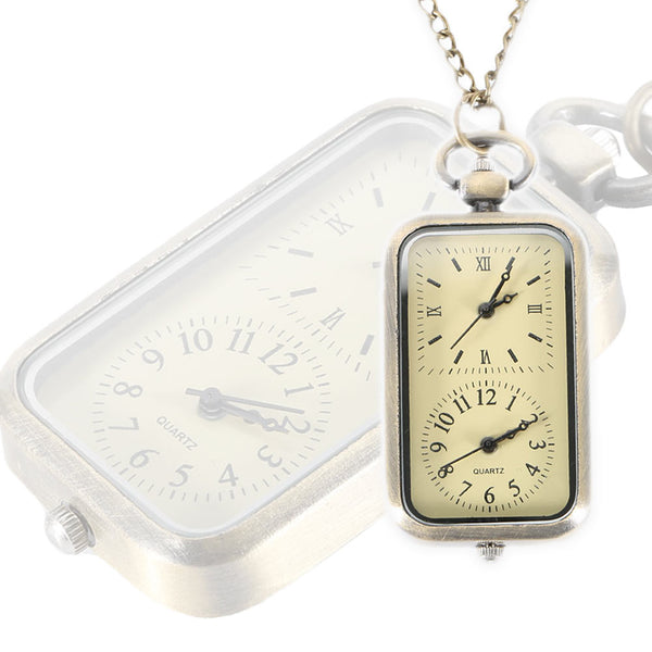 Reloj de bolsillo Steampunk con movimiento de doble huso horario y cadena de collar.