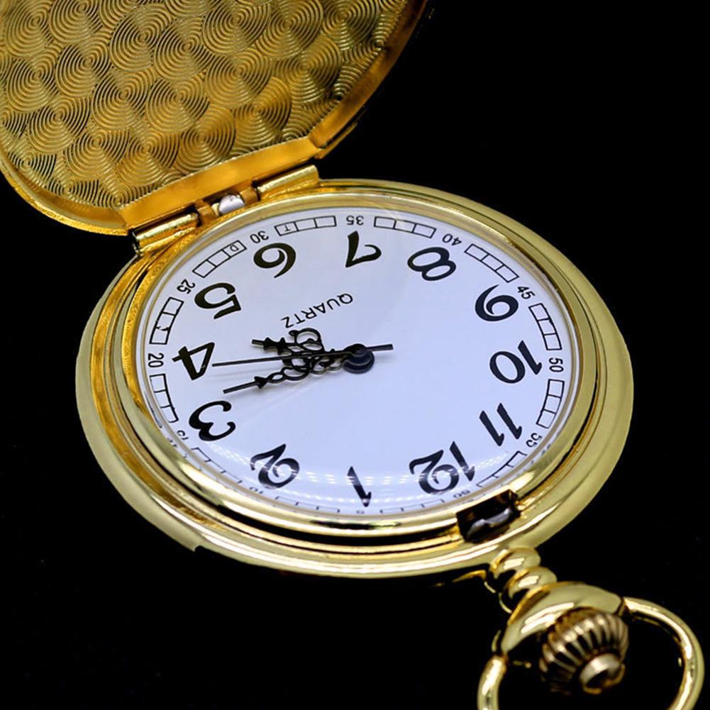 Smooth Round Dial Arabic Numbers Analog Quartz Chain Pocket Watch