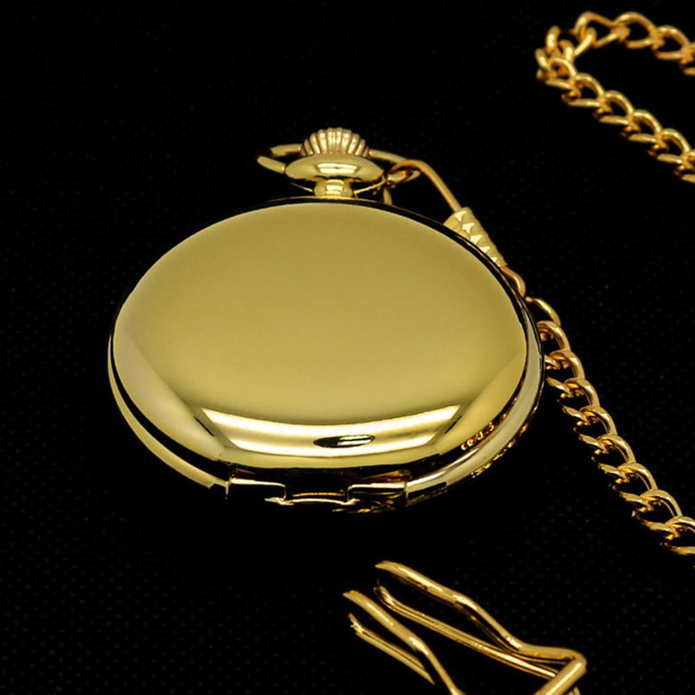 Smooth Round Dial Arabic Numbers Analog Quartz Chain Pocket Watch