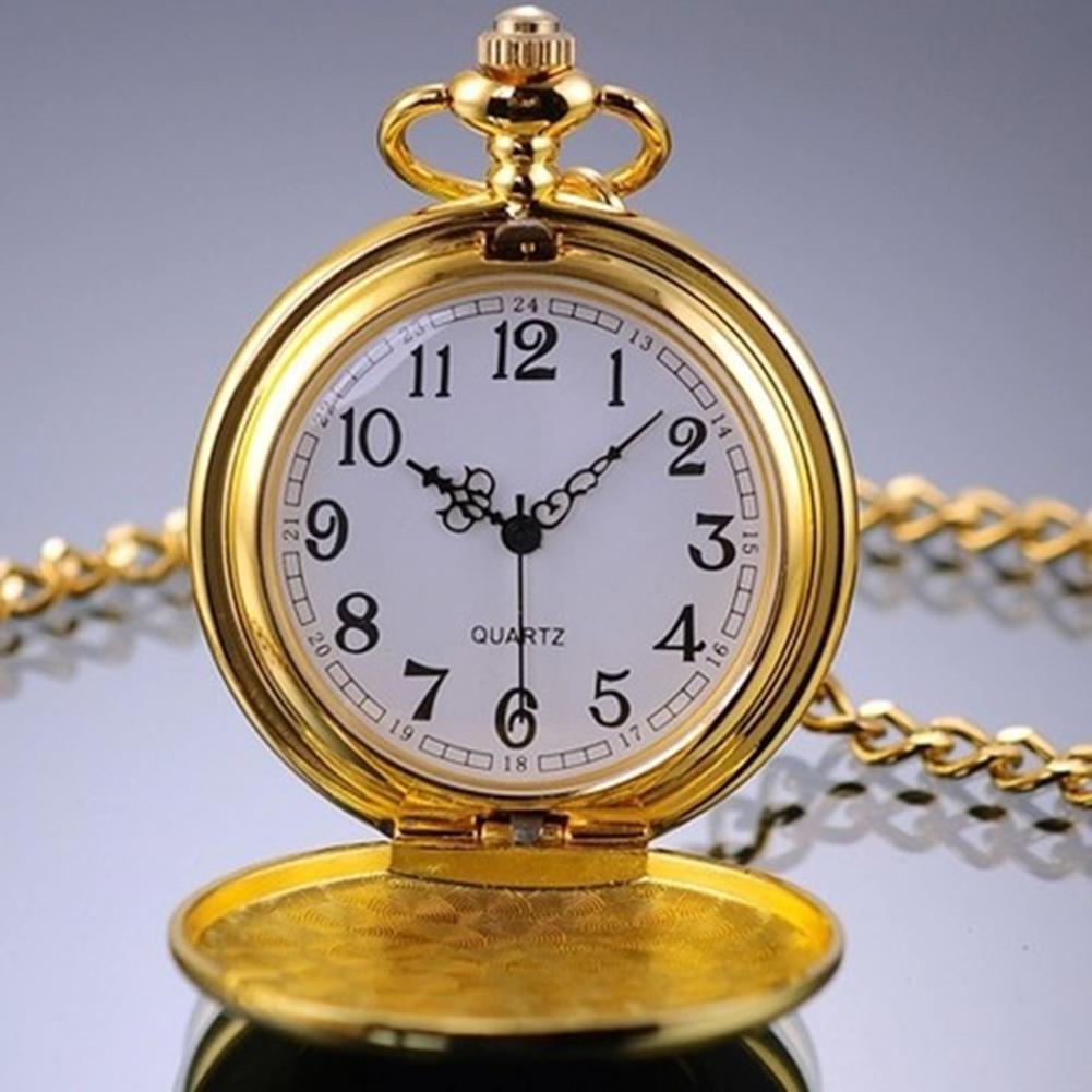 Smooth Round Dial Arabic Numbers Analog Quartz Chain Pocket Watch