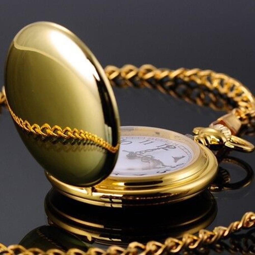 Smooth Round Dial Arabic Numbers Analog Quartz Chain Pocket Watch
