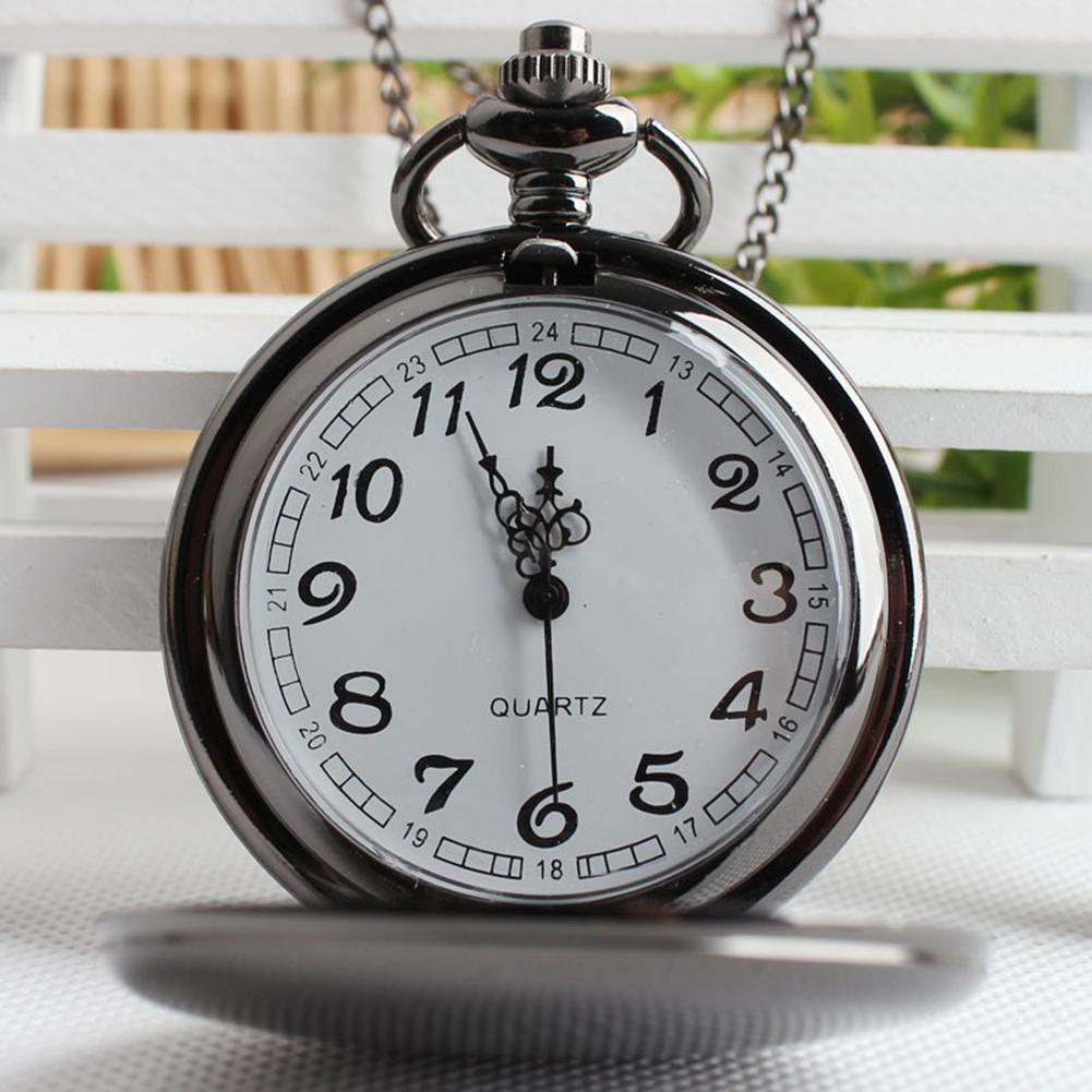 Smooth Round Dial Arabic Numbers Analog Quartz Chain Pocket Watch