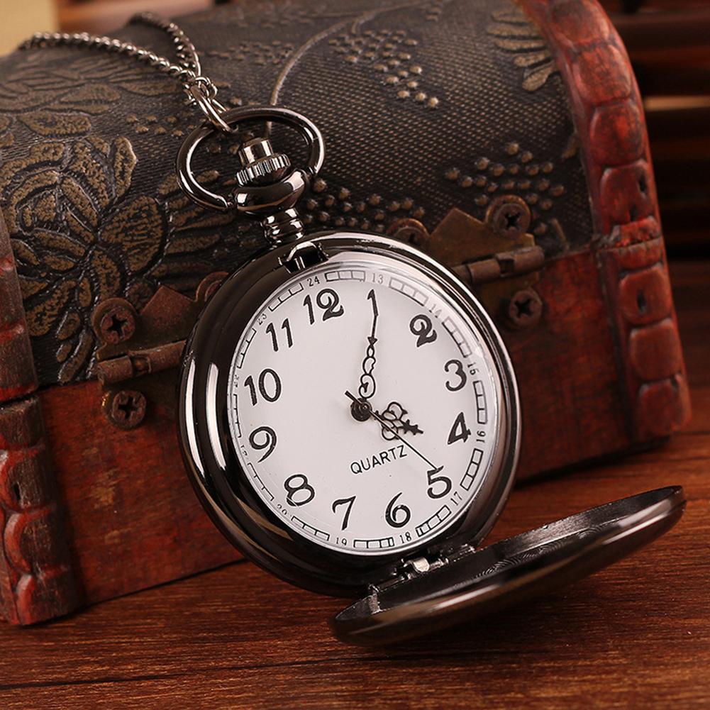 Smooth Round Dial Arabic Numbers Analog Quartz Chain Pocket Watch