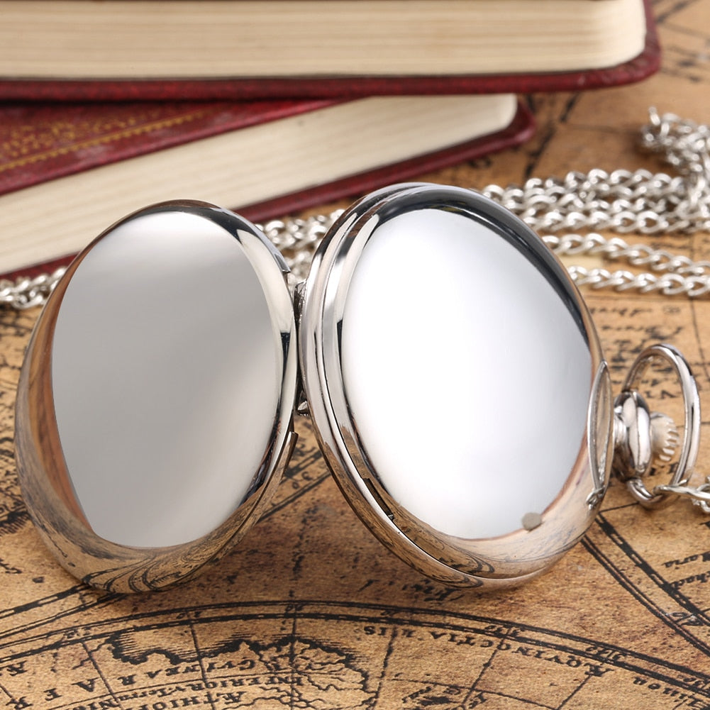 Smooth Silver Cover Men Pocket Watch Numbers for Dial Elegant Pocket Watch