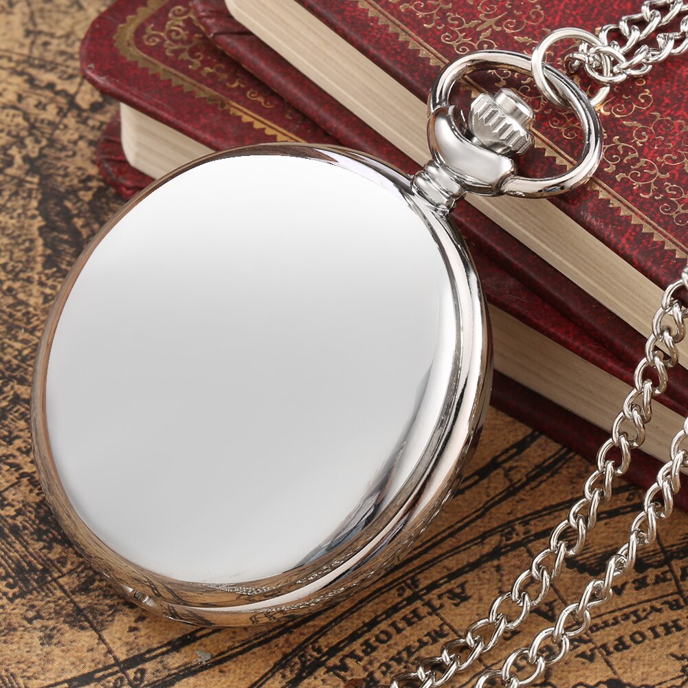 Smooth Silver Cover Men Pocket Watch Numbers for Dial Elegant Pocket Watch