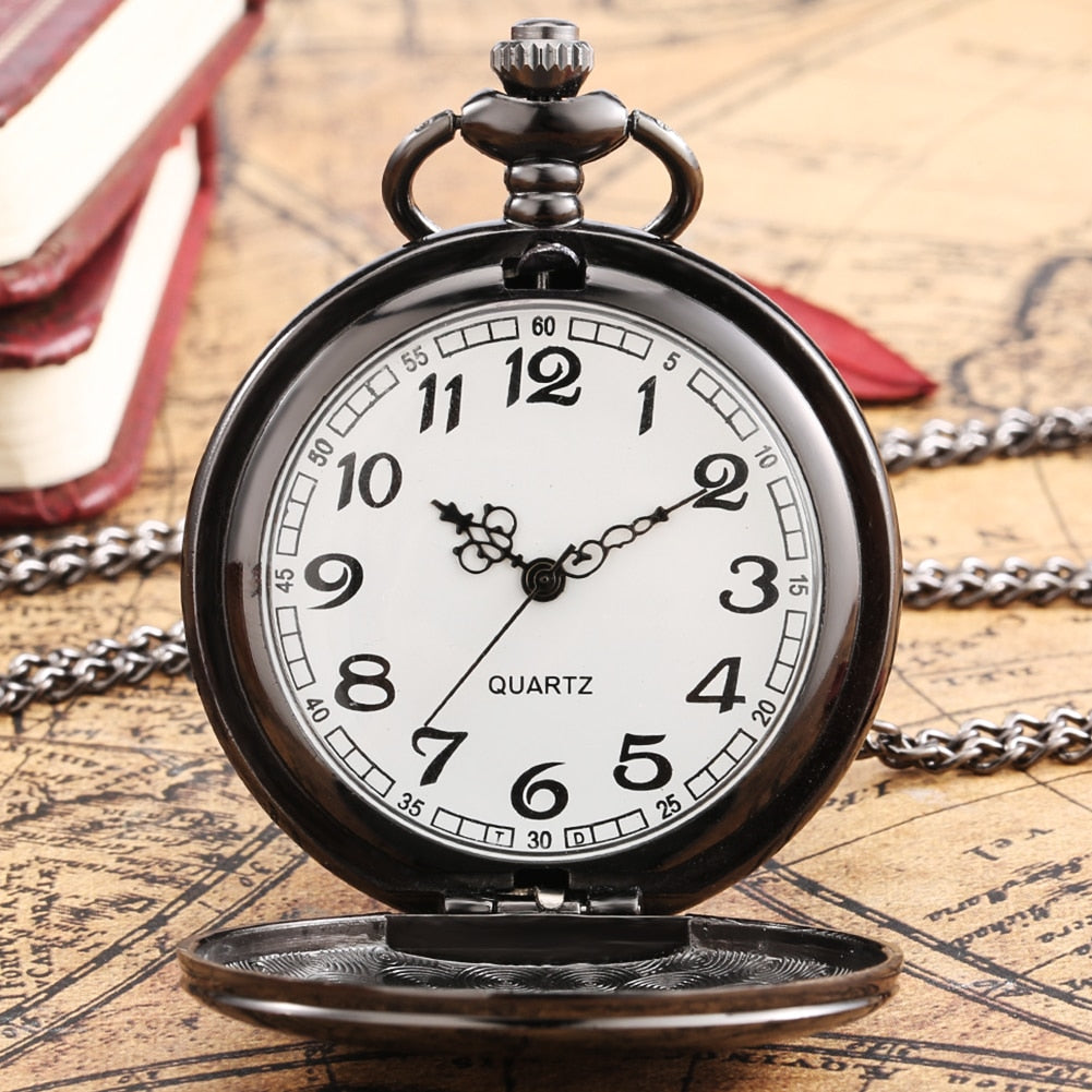 Smooth Silver Cover Men Pocket Watch Numbers for Dial Elegant Pocket Watch