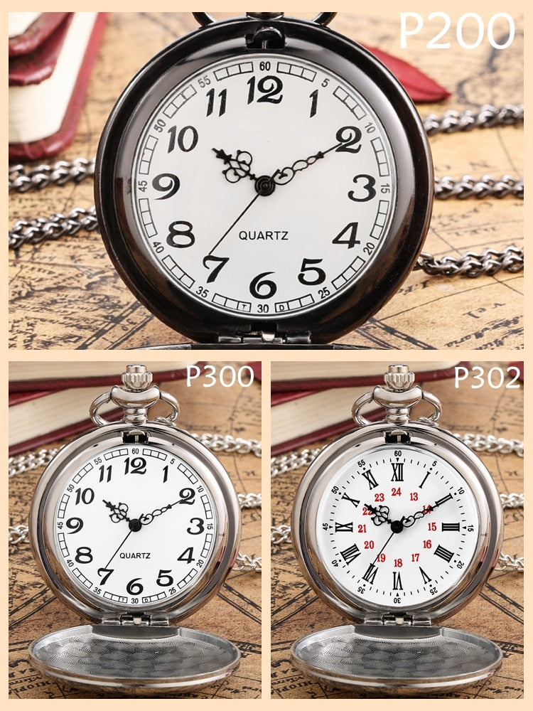 Smooth Silver Cover Men Pocket Watch Numbers for Dial Elegant Pocket Watch