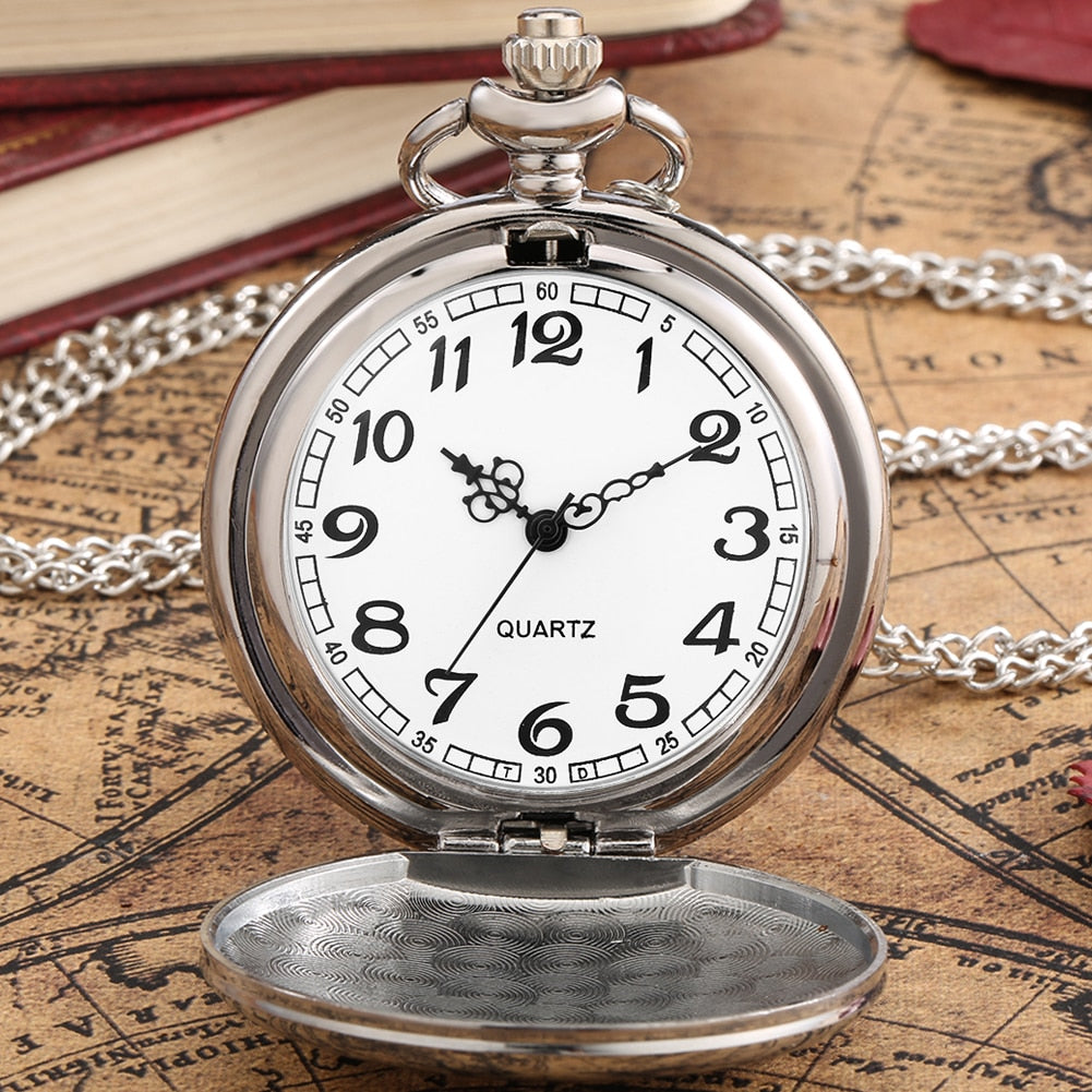 Smooth Silver Cover Men Pocket Watch Numbers for Dial Elegant Pocket Watch