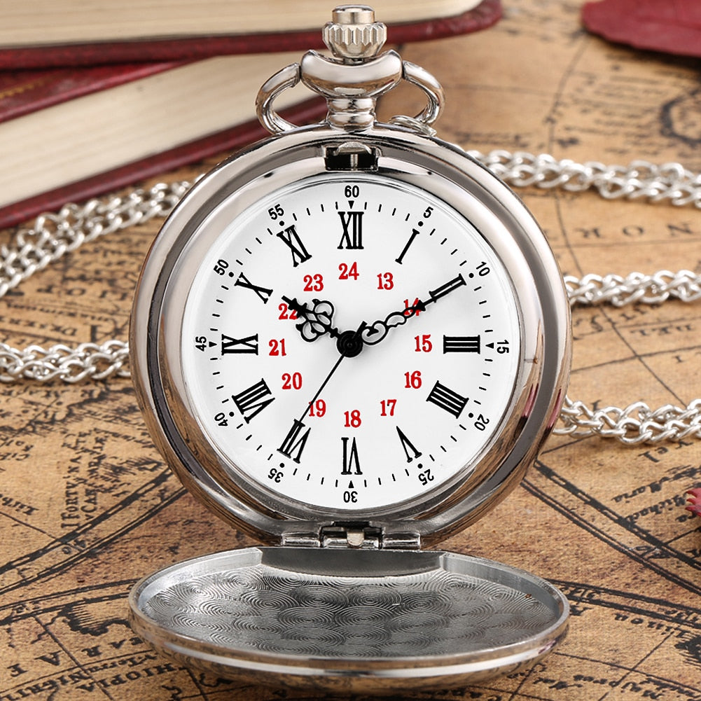 Smooth Silver Cover Men Pocket Watch Numbers for Dial Elegant Pocket Watch