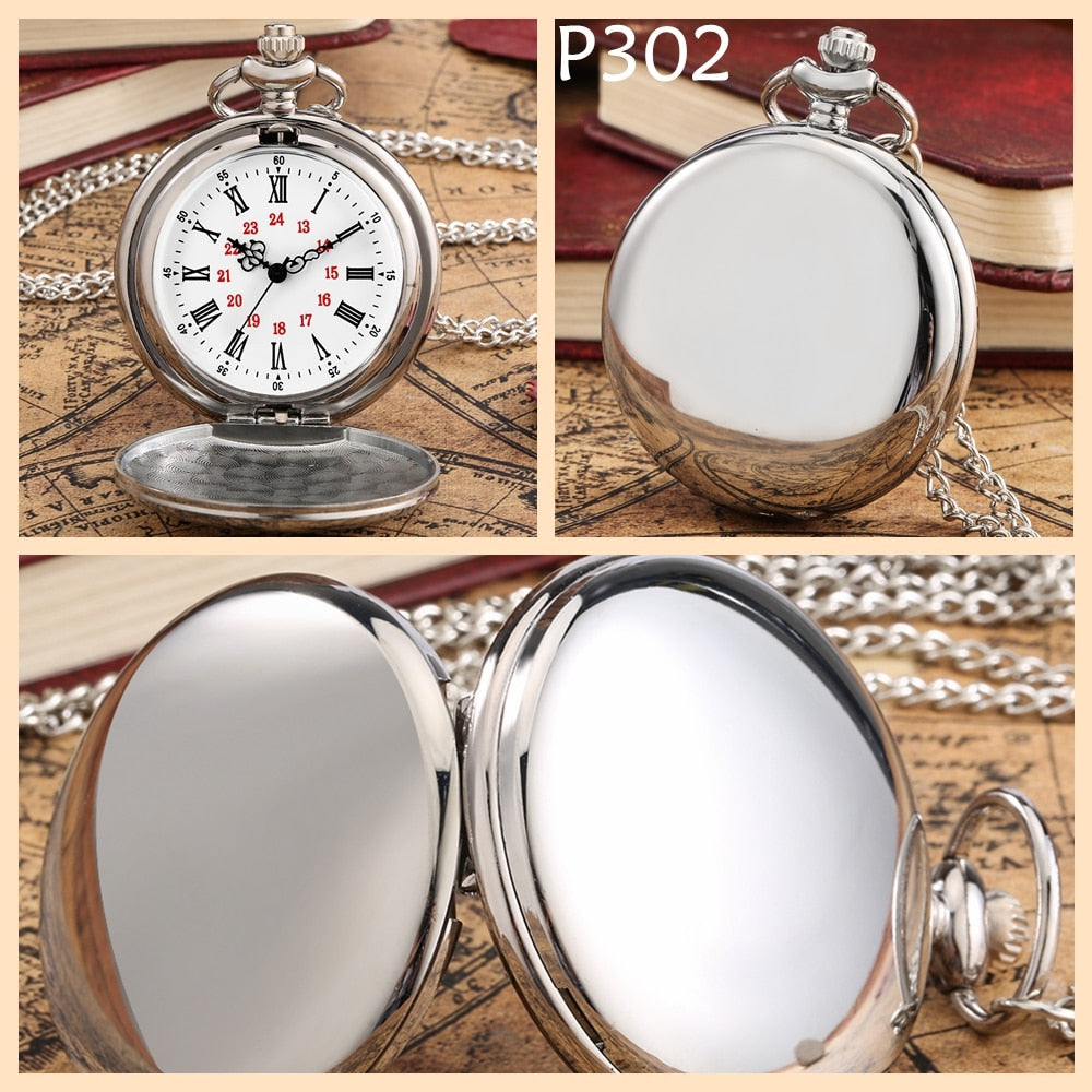 Smooth Silver Cover Men Pocket Watch Numbers for Dial Elegant Pocket Watch