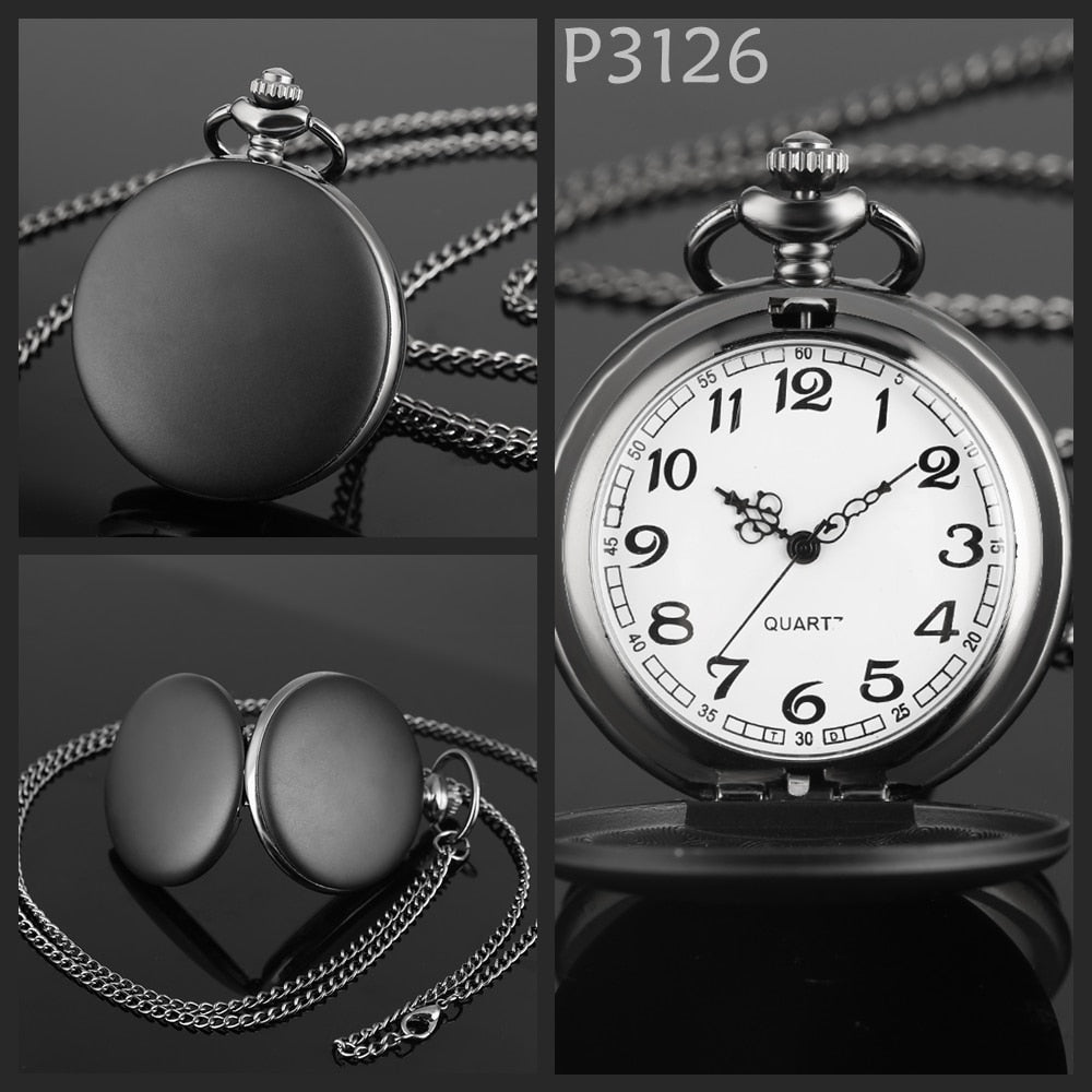 Smooth Silver Cover Men Pocket Watch Numbers for Dial Elegant Pocket Watch