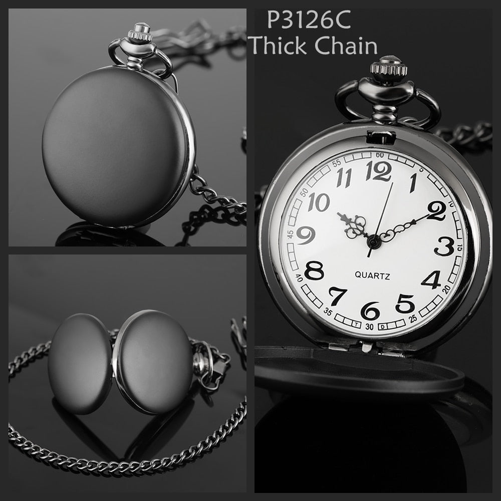Smooth Silver Cover Men Pocket Watch Numbers for Dial Elegant Pocket Watch
