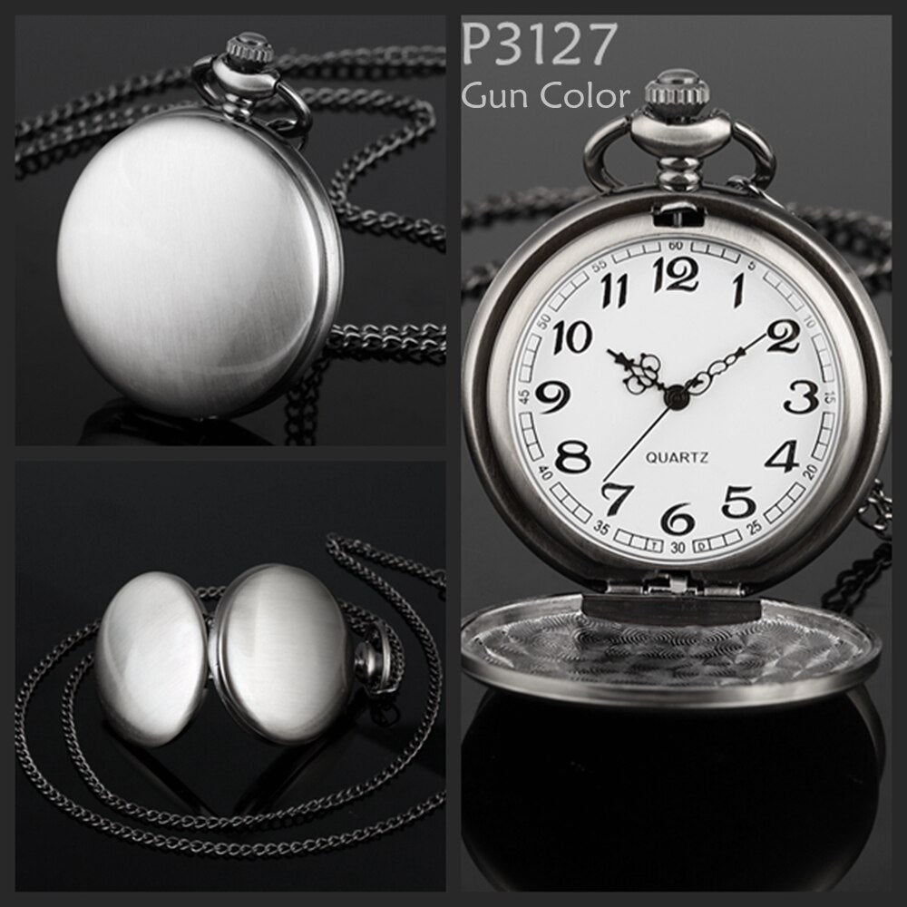 Smooth Silver Cover Men Pocket Watch Numbers for Dial Elegant Pocket Watch