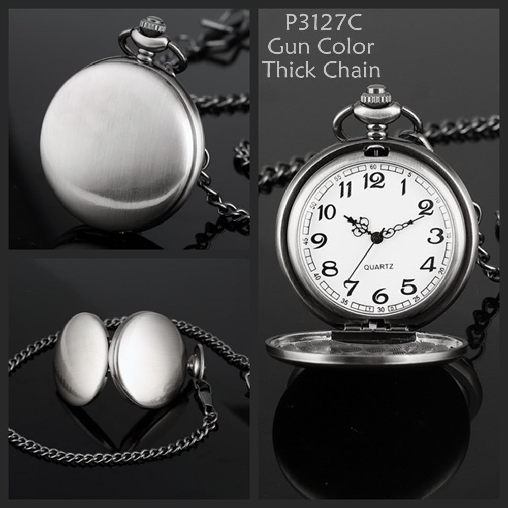 Smooth Silver Cover Men Pocket Watch Numbers for Dial Elegant Pocket Watch