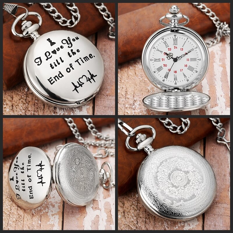 Smooth Silver Cover Men Pocket Watch Numbers for Dial Elegant Pocket Watch