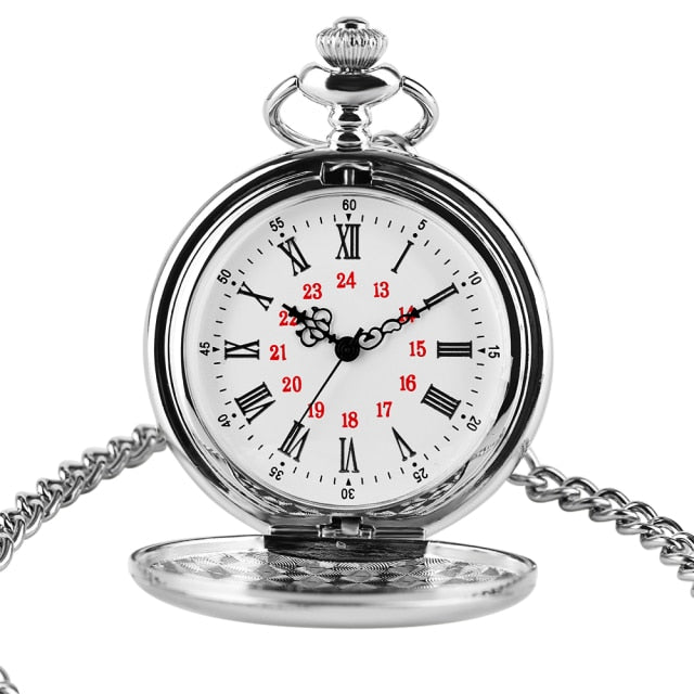 Smooth Silver Cover Men Pocket Watch Numbers for Dial Elegant Pocket Watch