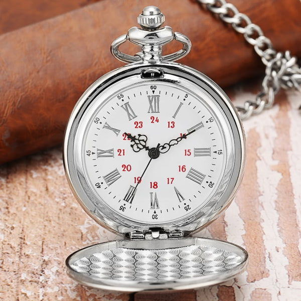 Reloj de bolsillo para hombre con cubierta plateada lisa y números para la esfera, elegante reloj de bolsillo.