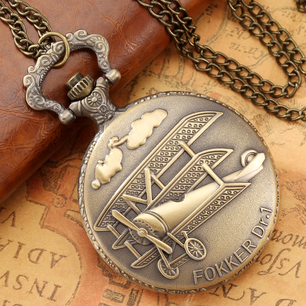 Bronze World War II Aircraft Quartz Pocket Watch