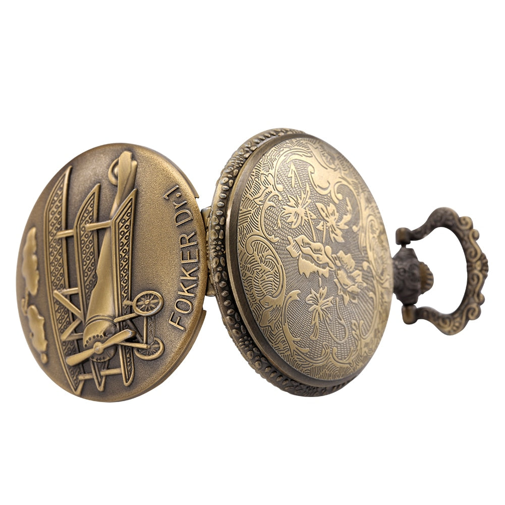 Bronze World War II Aircraft Quartz Pocket Watch