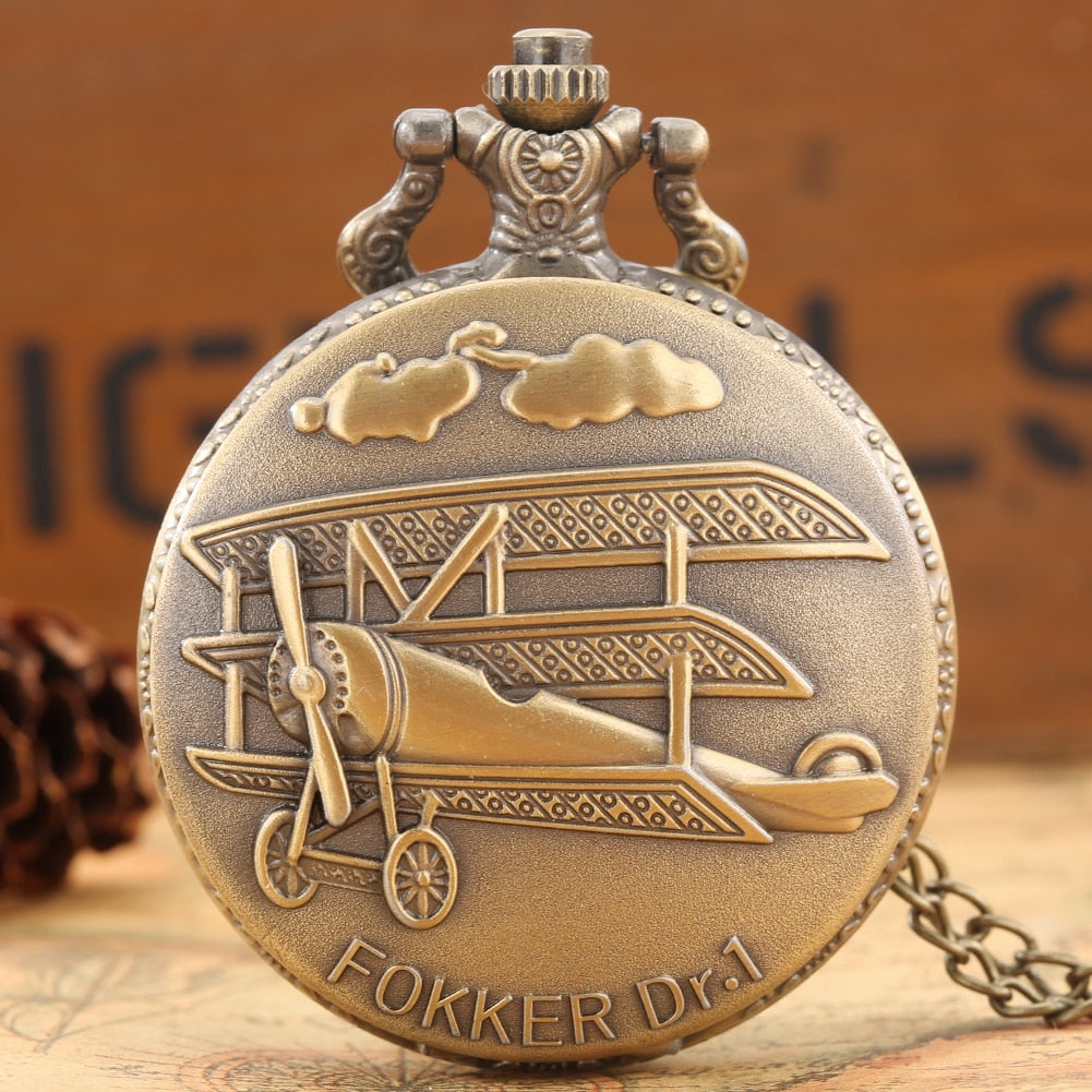 Bronze World War II Aircraft Quartz Pocket Watch