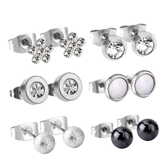 6Pairs/Box pendientes Pierce Stainless Surgical Steel Earrings
