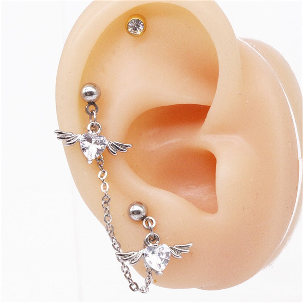 1.2mm Angel Wings Heart Double Lobe Helix Piercing Earring