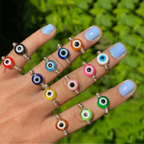 Anillos de demonio con forma de ojo malvado para mujer, giratorios, antiestrés, con cuentas que reducen la presión.