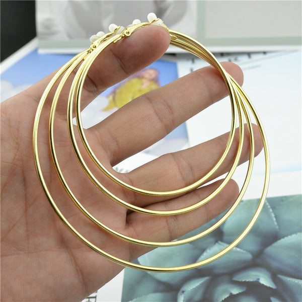 Pendientes de clip sin perforar, sin perforar, pequeños, grandes, con círculo, chapados en oro rosa y plata.