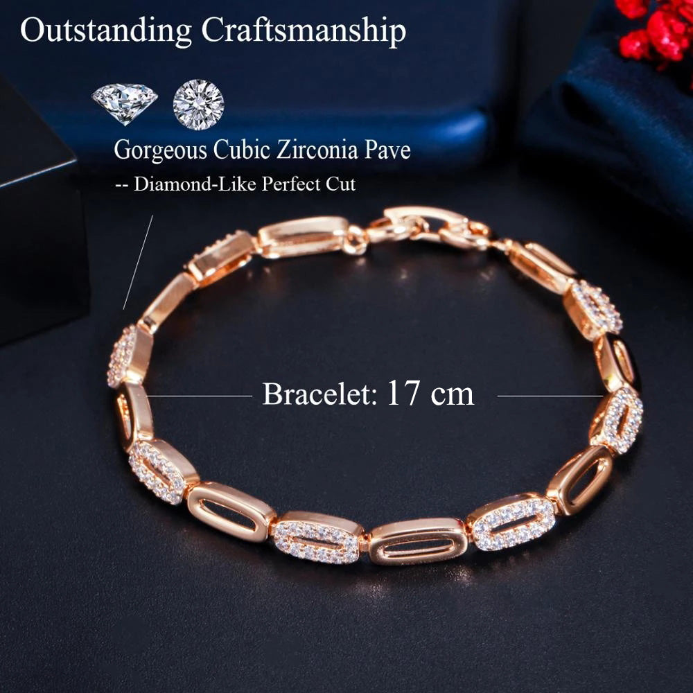 585 Rose Gold Cubic Zirconia Round Shape Connected Tennis Bracelets