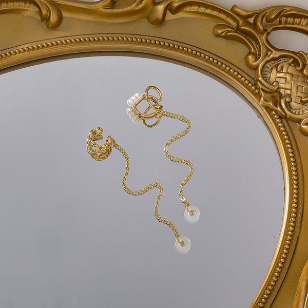 Pendientes de cadena dorada con perlas y cristales de moda antipérdida