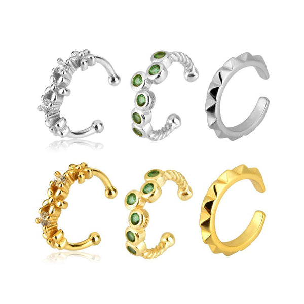 Pendiente tipo brazalete de plata de ley 925 con diseño calado, estilo rock punk