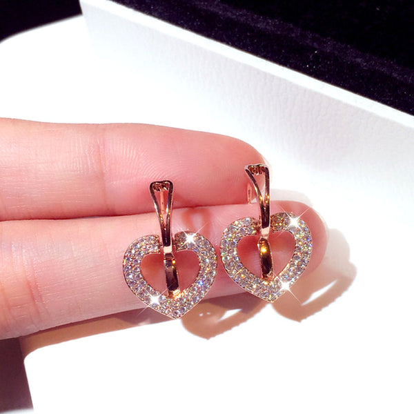 Pendientes de lujo de alta calidad con circonita cúbica y diamantes de imitación en forma de corazón para bodas