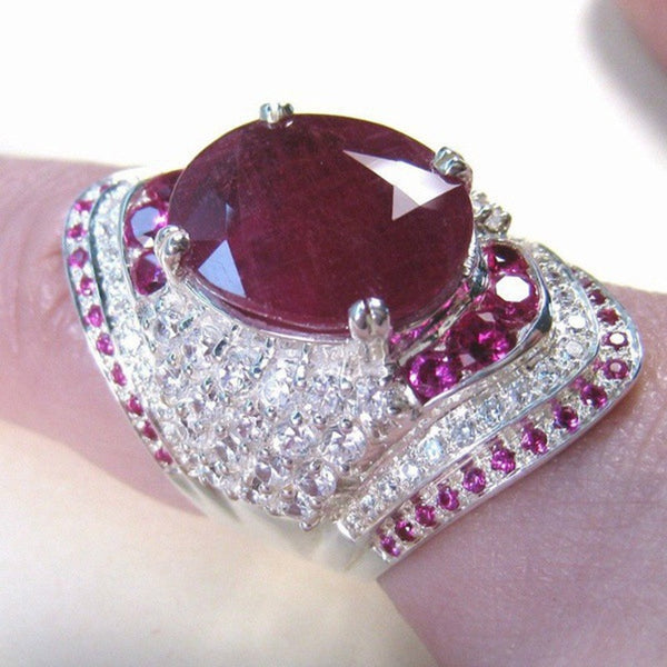 New Fashion Big Red Crystal Ring Vintage CZ Stone Wedding Ring for Woman