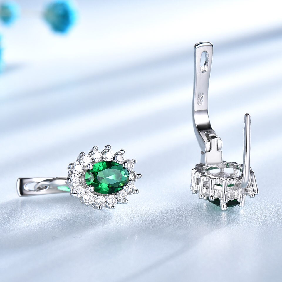 925 Sterling Silver Earrings Gemstone Created Emerald Clip Earrings