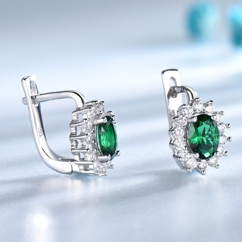 925 Sterling Silver Earrings Gemstone Created Emerald Clip Earrings