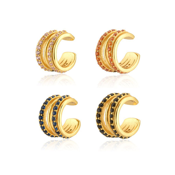 Pendiente de oreja de plata de ley 925, dorado, rosa, naranja, azul y negro, colorido.