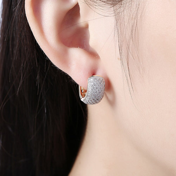 Light Luxury Wide Clip Earring Romantic Wind Cubic Zirconia Hoop Earrings