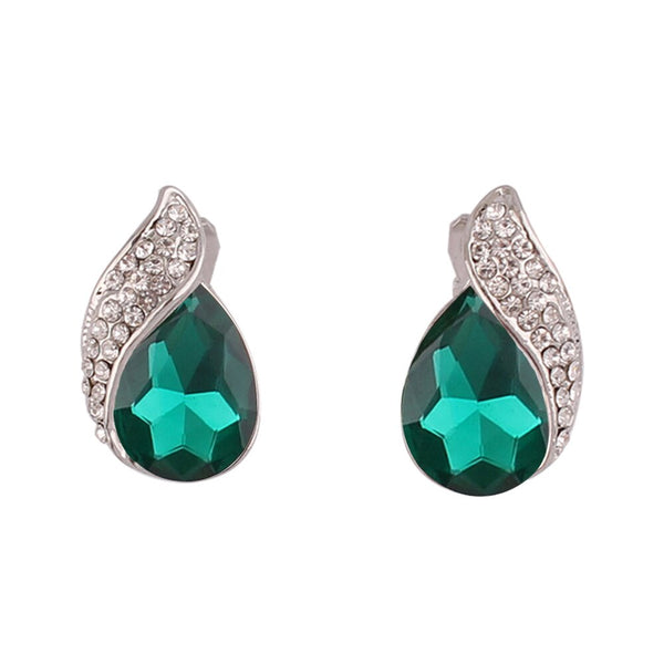 Pendientes de clip con forma de lágrima de cristal y diamantes de imitación bañados en plata