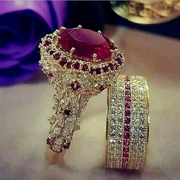 Fashion Inlaid Zircon Red Crystal Wedding Rings Set – Gofaer Finds store!