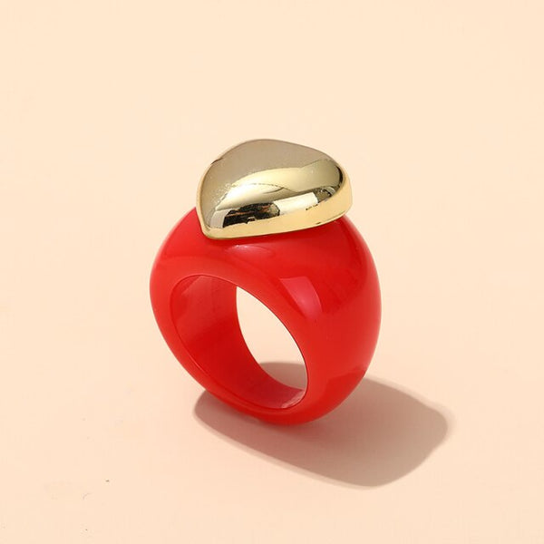 Anillos de moda para mujer Anillos de corazón de resina acrílica